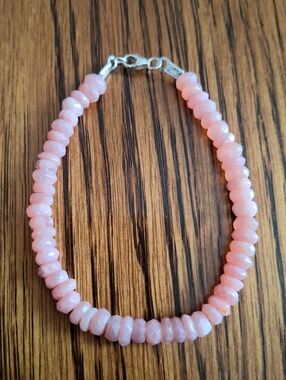 Bracelet Pink Opal Natural Stones Beaded Sterling Silver 6.5"